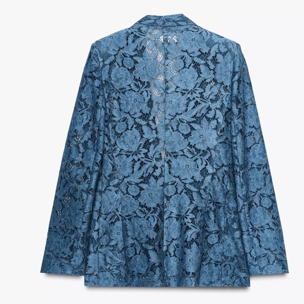 NWT Zara Lace Blazer in Teal Blue Size S - Picture 6 of 17